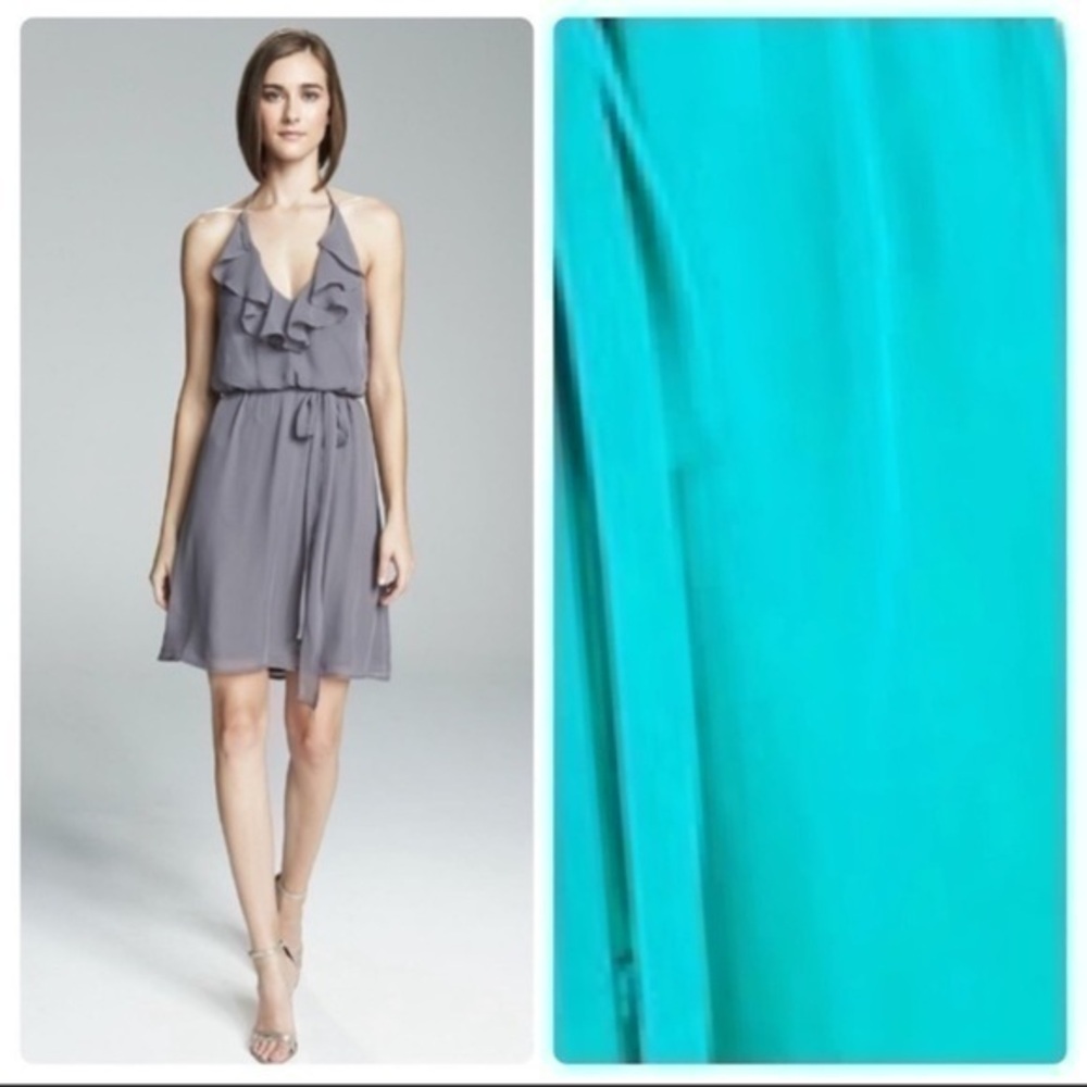 Nouvelle Amsale Sharon teal ruffle halter dress XS